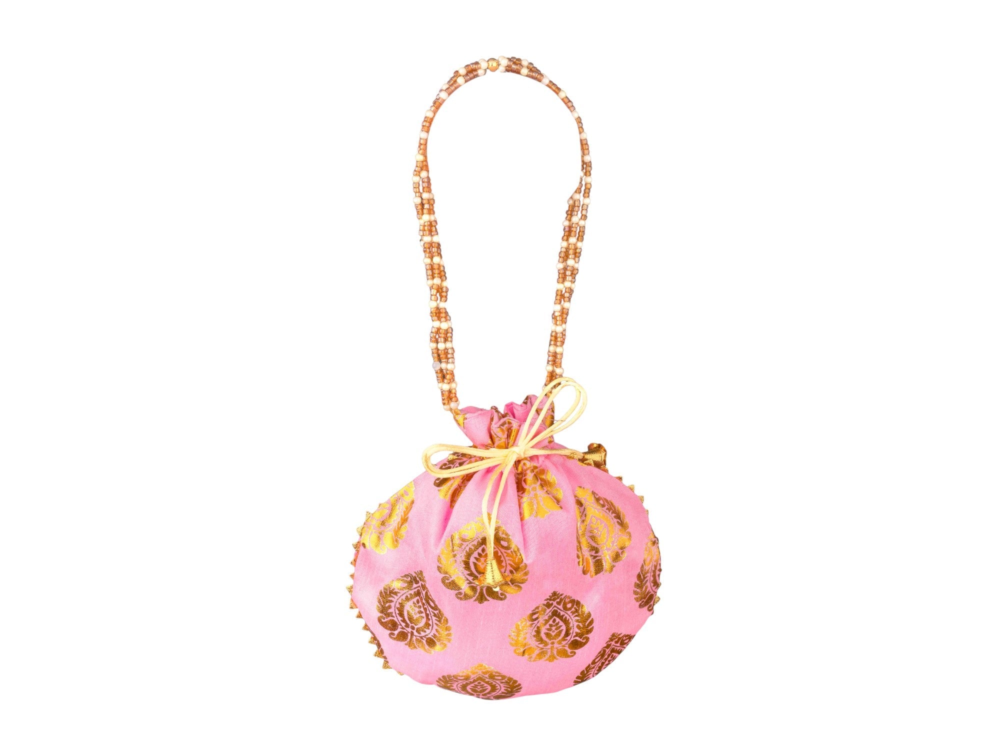 Bail Round Potli Bag with Pearl Beaded Handle - Pink - Image 2