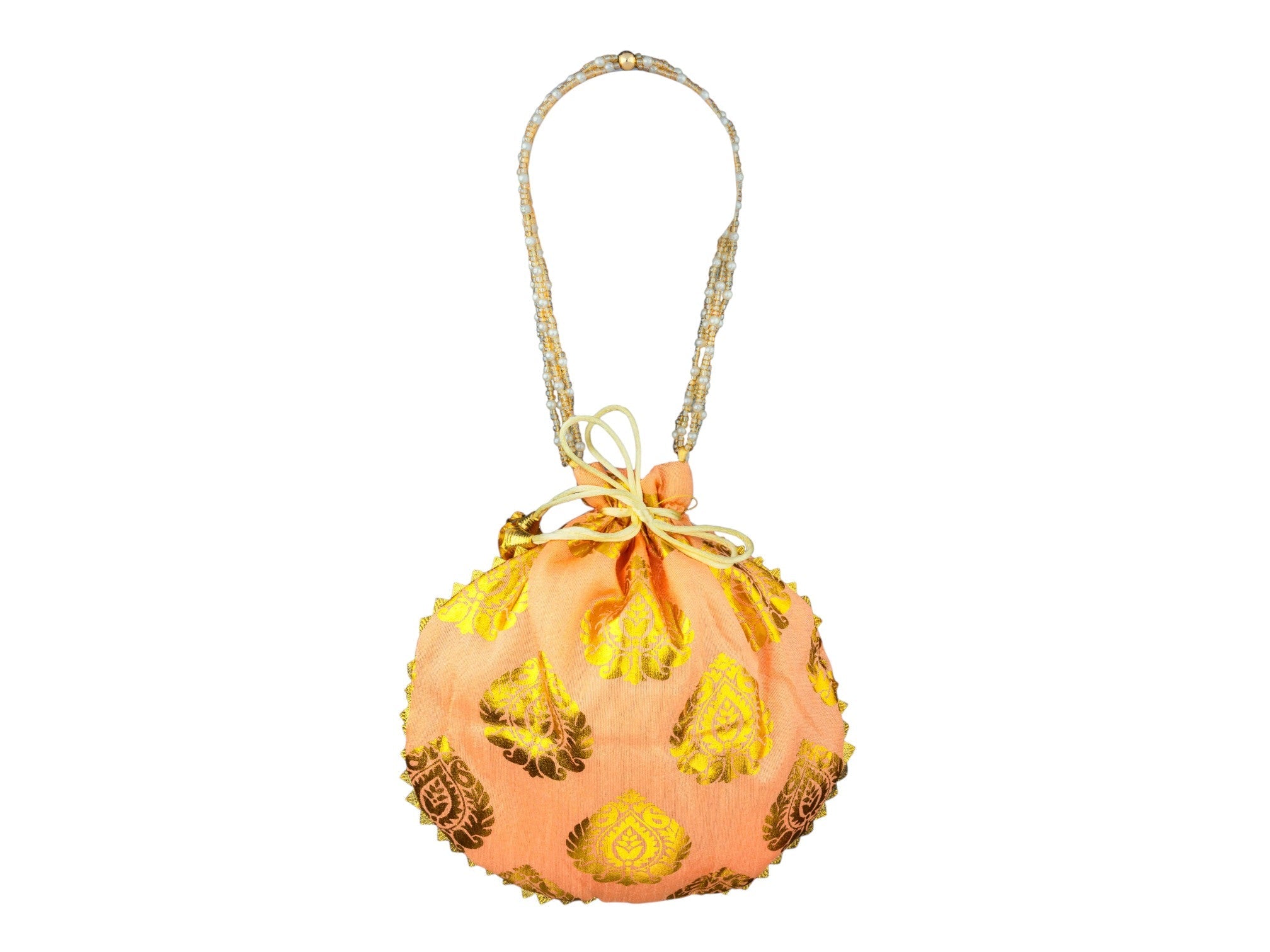 Bail Round Potli Bag with Pearl Beaded Handle - Baby-Pink - Image 2