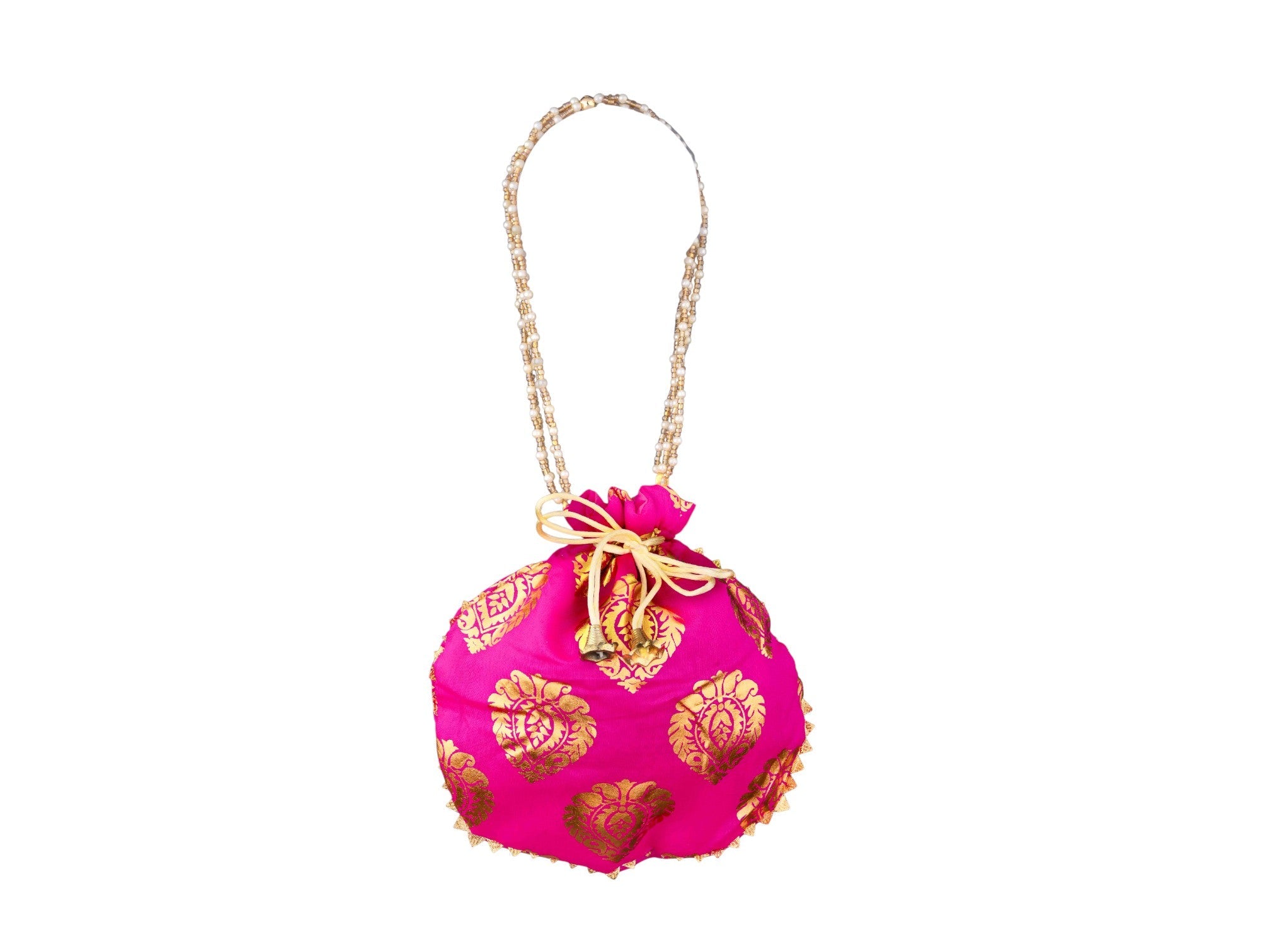 Bail Round Potli Bag with Pearl Beaded Handle - Yellow - Image 2