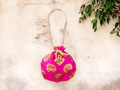 Bail Round Potli Bag with Pearl Beaded Handle - Yellow - Image 1