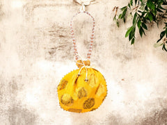 Bail Round Potli Bag with Pearl Beaded Handle - Green - Image 1