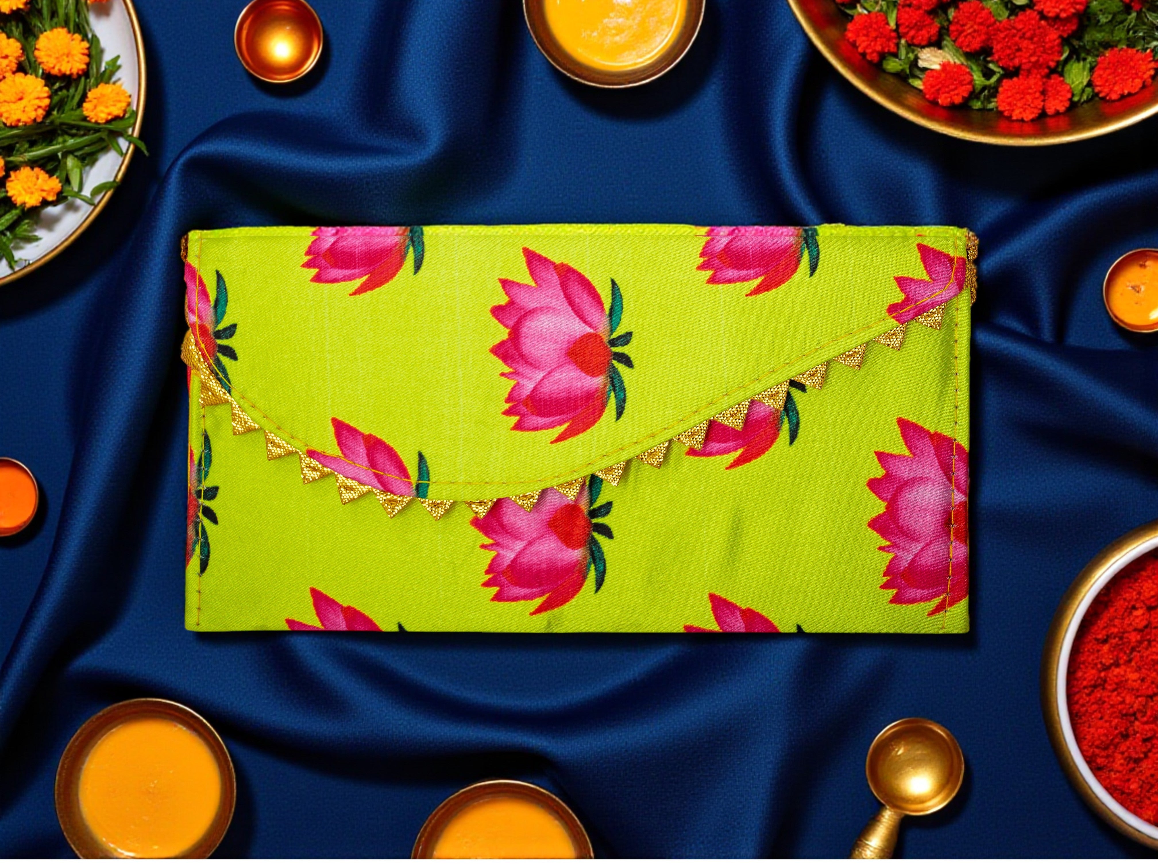 Bright Satin Lotus Shagun Envelope