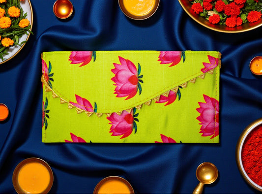 Bright Satin Lotus Shagun Envelope