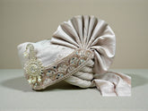 Hand-Tied Champagne Rose Groom Pagdi with Safa and Pearl Kalgi