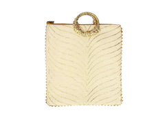 Chevron Bag with Ring Handle - Beige - Image 2