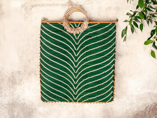 Chevron Bag with Ring Handle - Green - Image 1