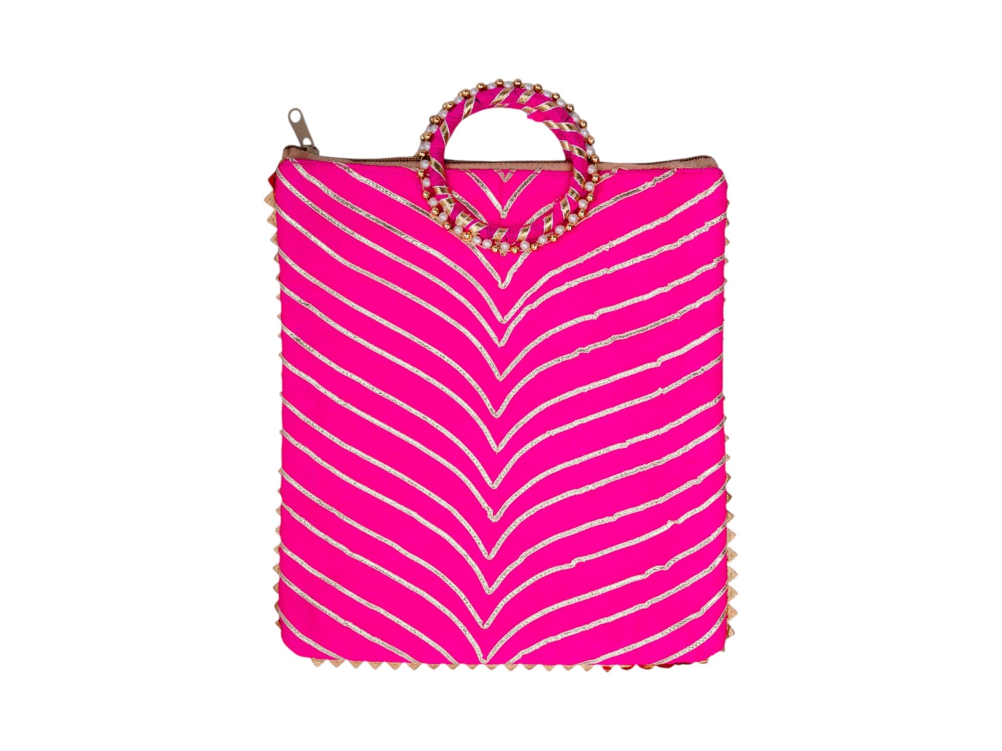 Chevron Bag with Ring Handle - Pink - Image 2