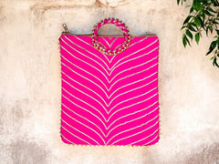 Chevron Bag with Ring Handle - Pink - Image 1