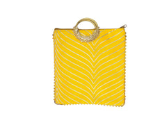 Chevron Bag with Ring Handle - Yellow - Image 2
