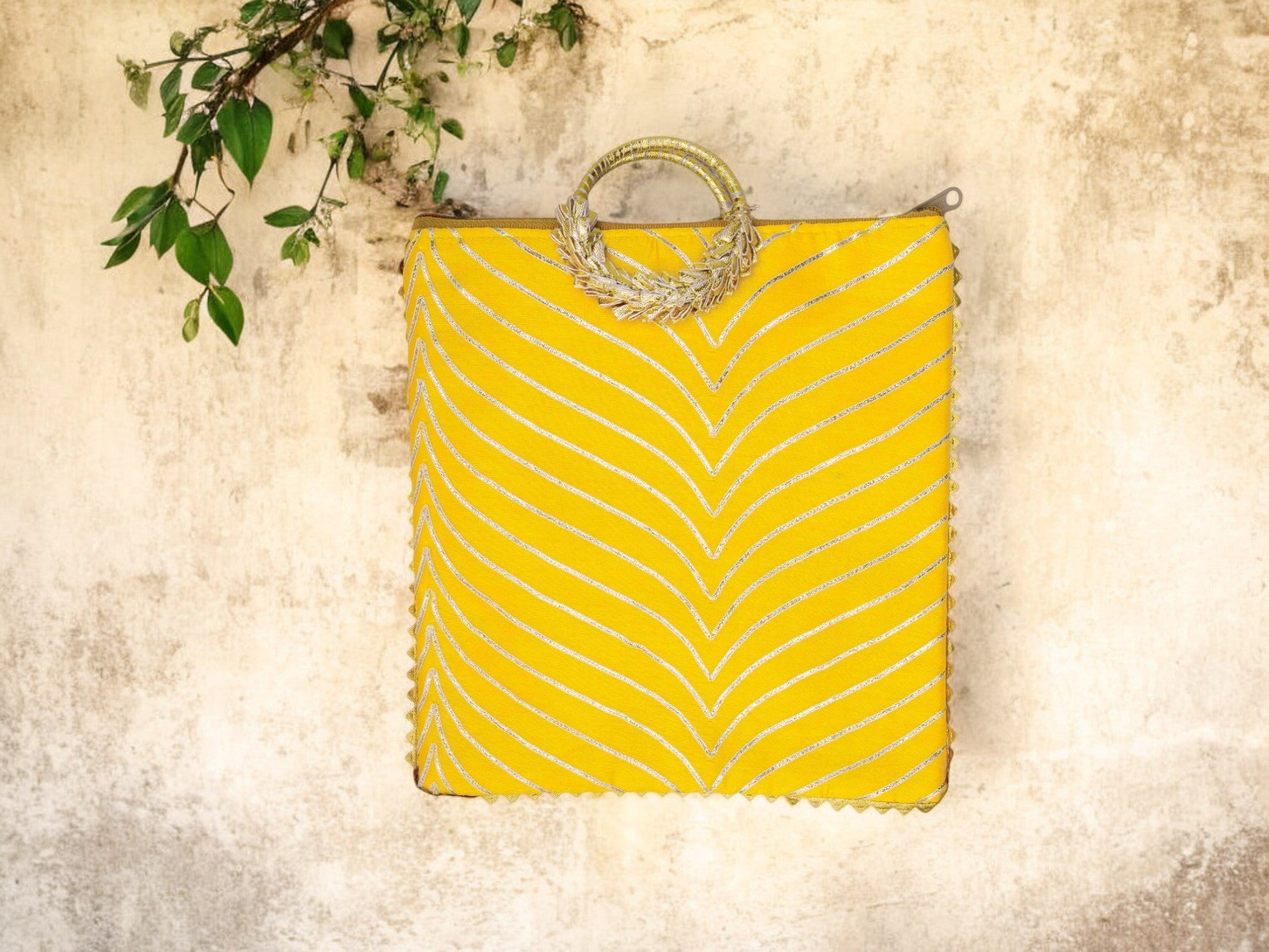 Chevron Bag with Ring Handle - Yellow - Image 1