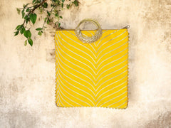 Chevron Bag with Ring Handle - Yellow - Image 1