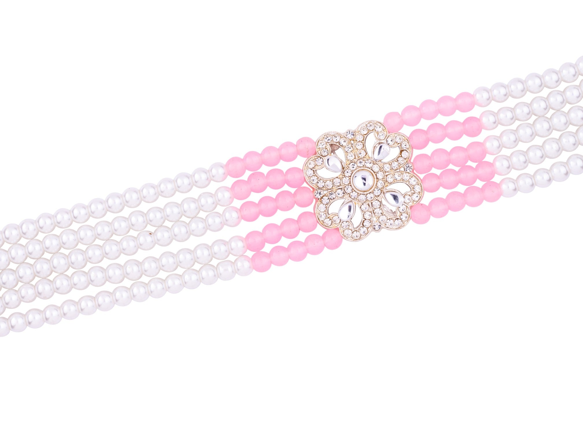 Classic Beaded Groom’s Mala with Floral Motifs - Pink