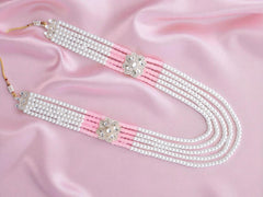Classic Beaded Groom’s Mala with Floral Motifs - Pink