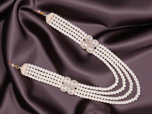 Contemporary Indian Groom Haar with Pastel Pearl Finish- Cream