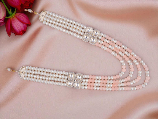 Contemporary Indian Groom Haar with Pastel Pearl Finish- Peach