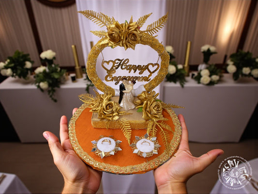Decorative Flowers & Couple Figurine Engagement Ring Platter