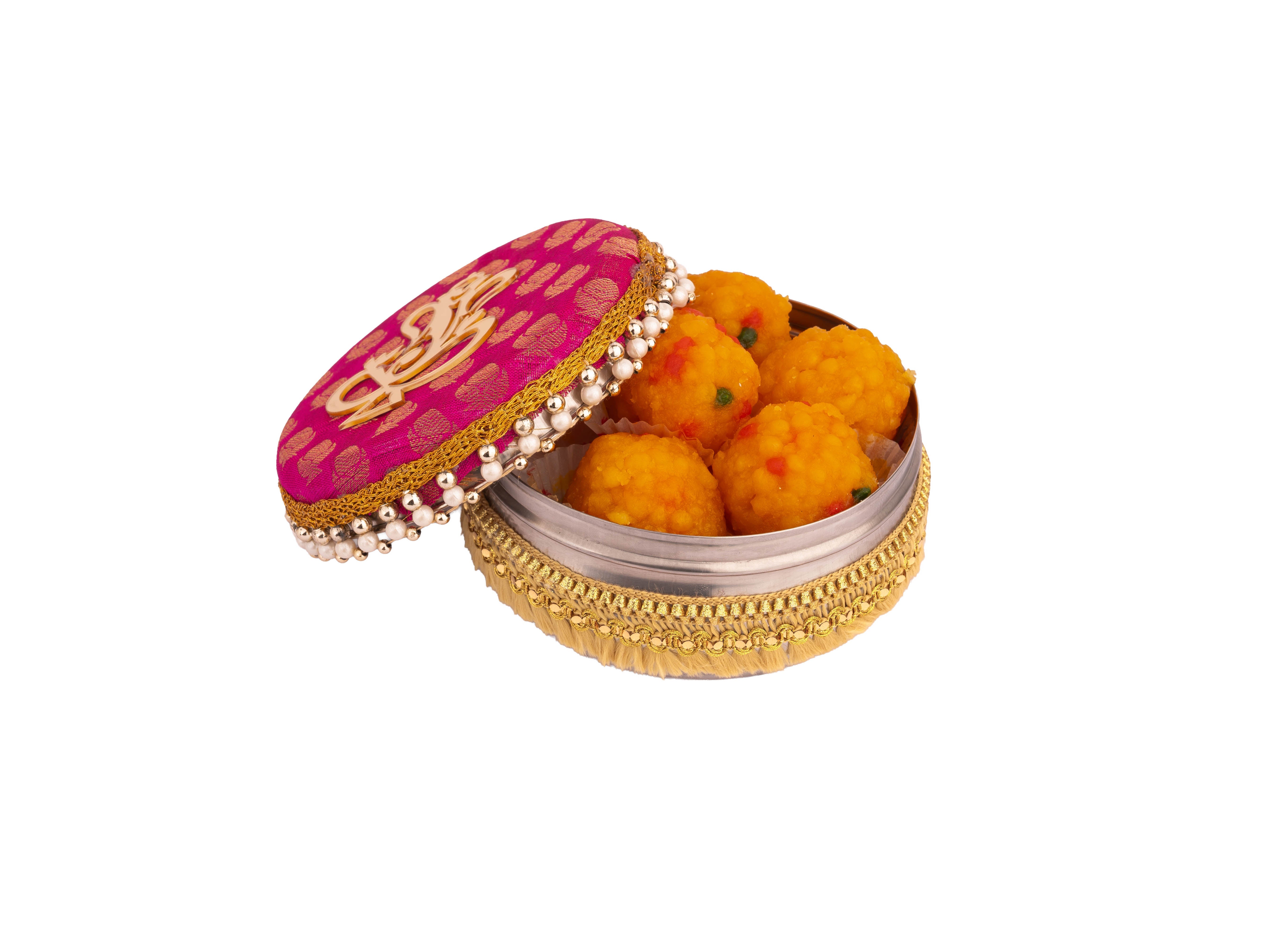 Decorative Ganpati Ladoo Container - pink