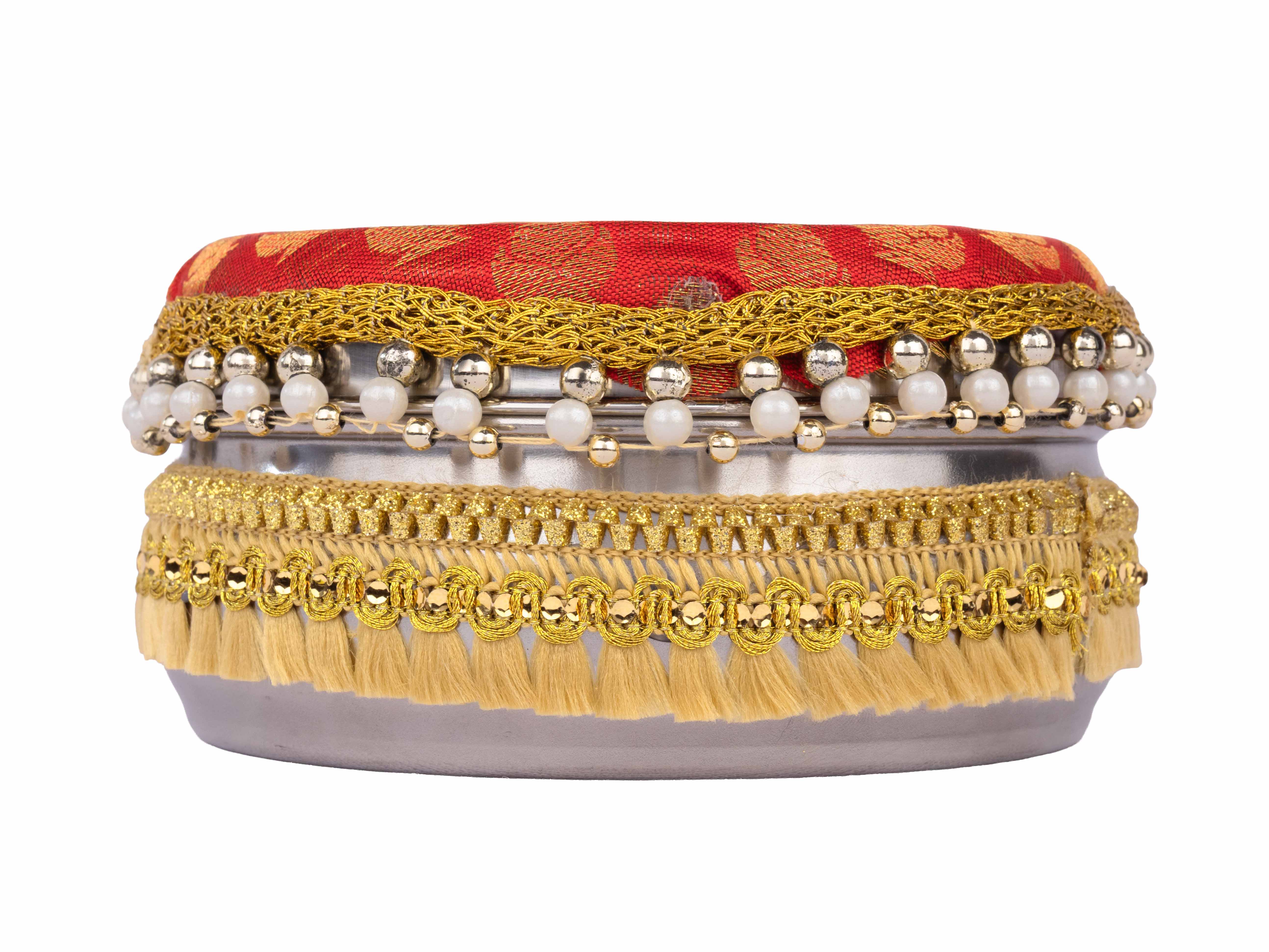 Decorative Ganpati Ladoo Container - red