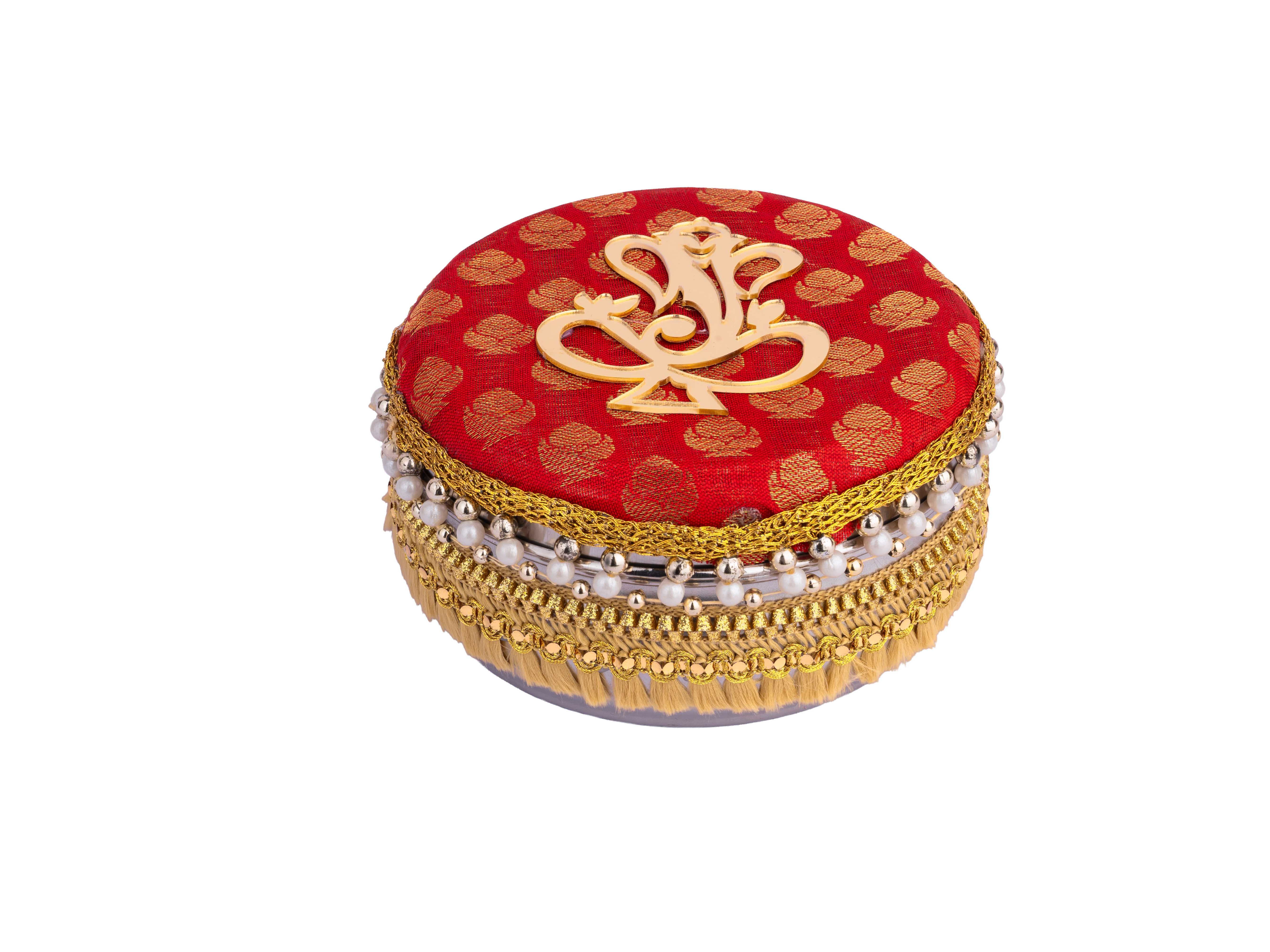 Decorative Ganpati Ladoo Container - red