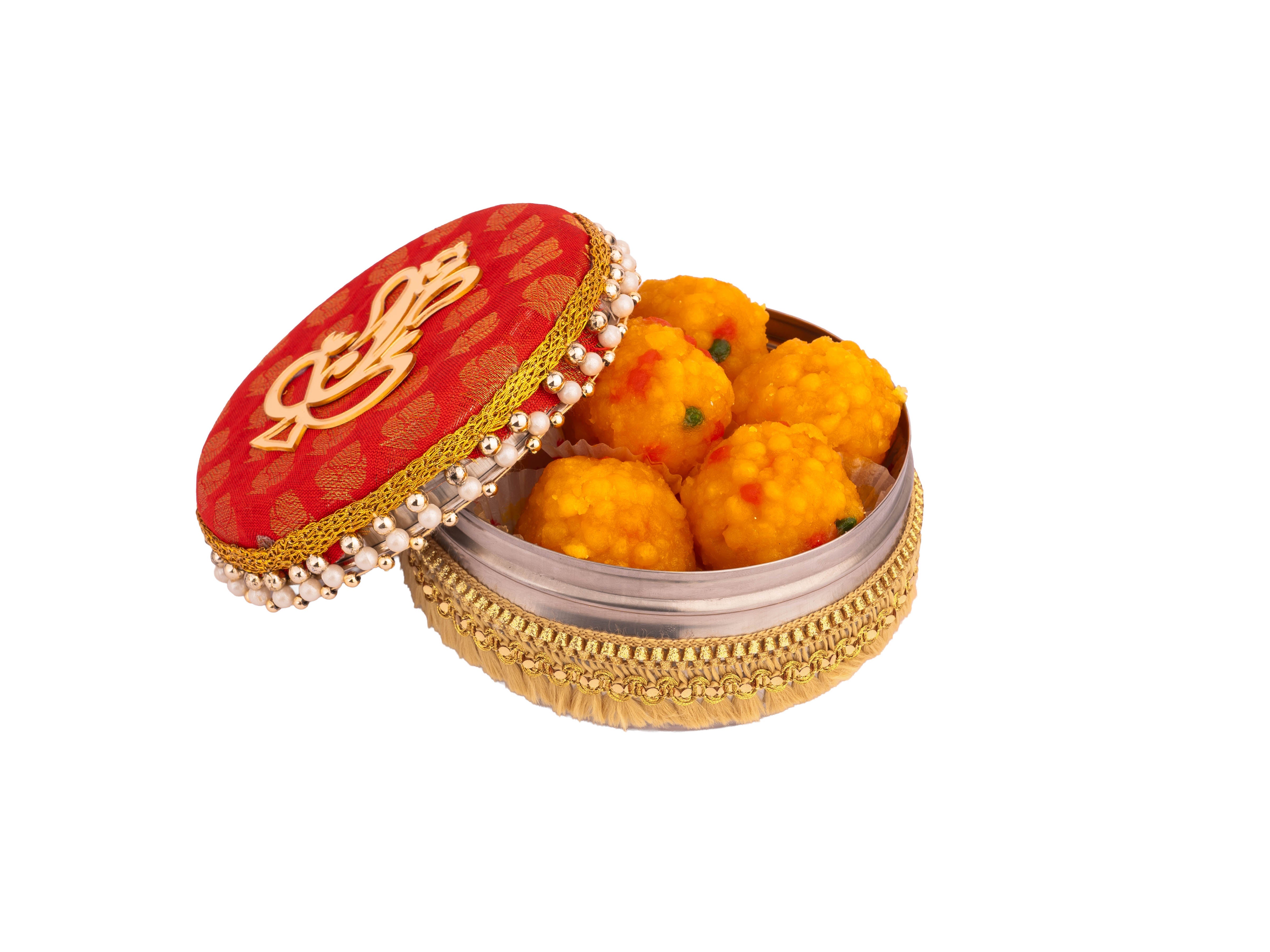 Decorative Ganpati Ladoo Container - red