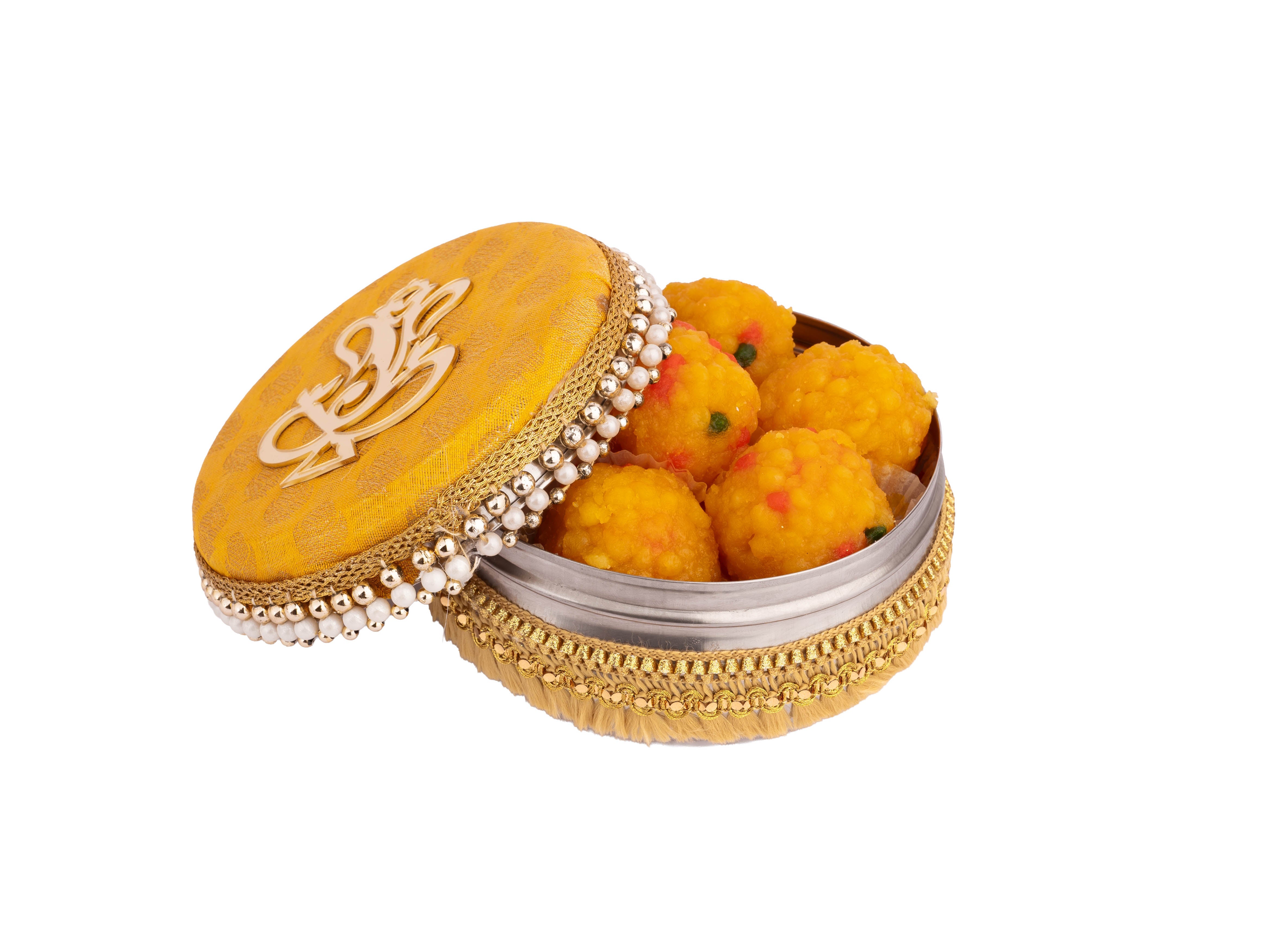 Decorative Ganpati Ladoo Container - Yellow