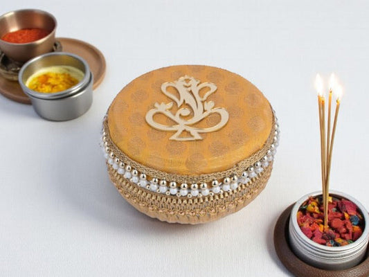 Decorative Ganpati Ladoo Container - Yellow