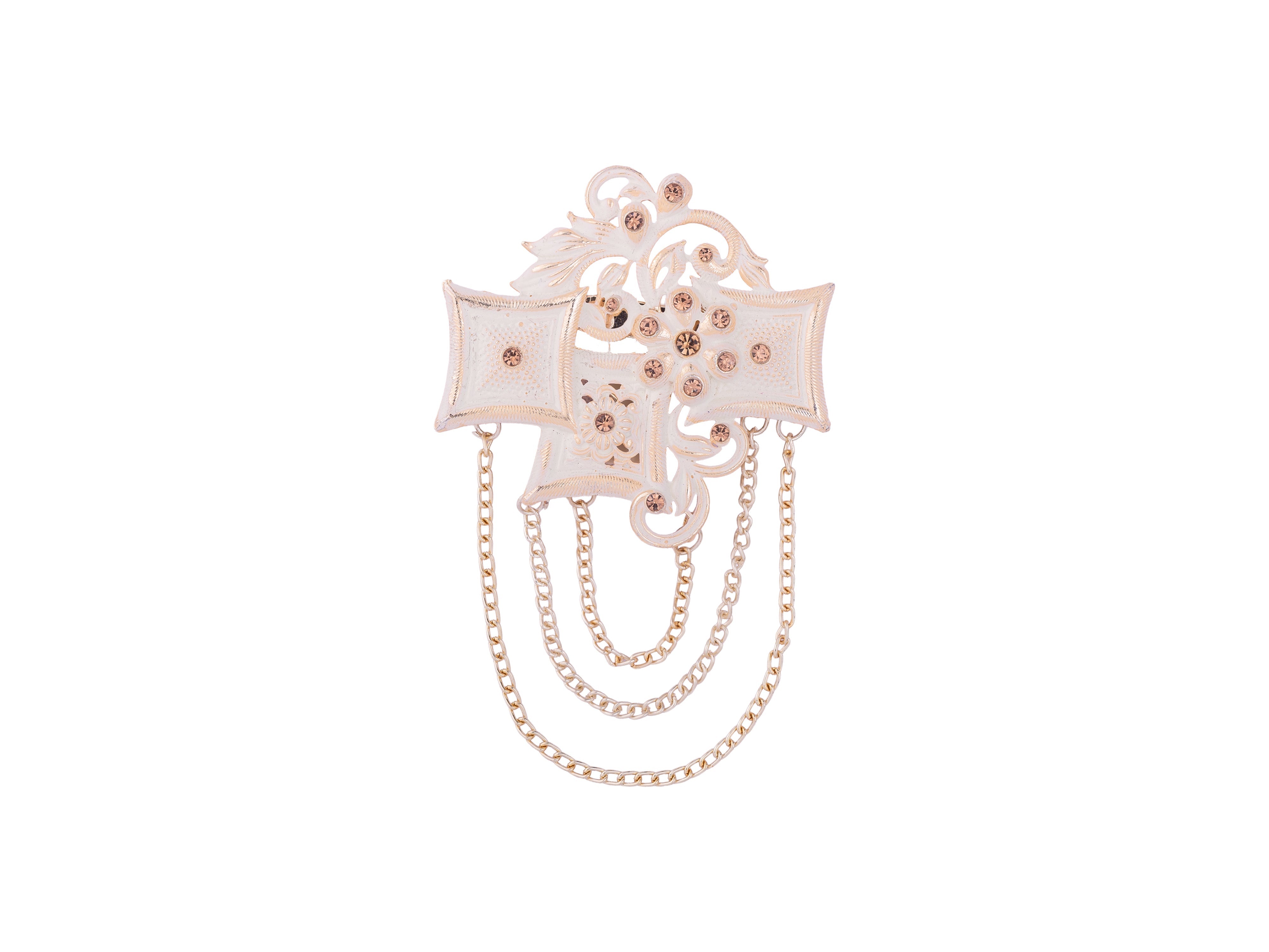 Royal Pearl & Kundan Groom's Brooch - Peach