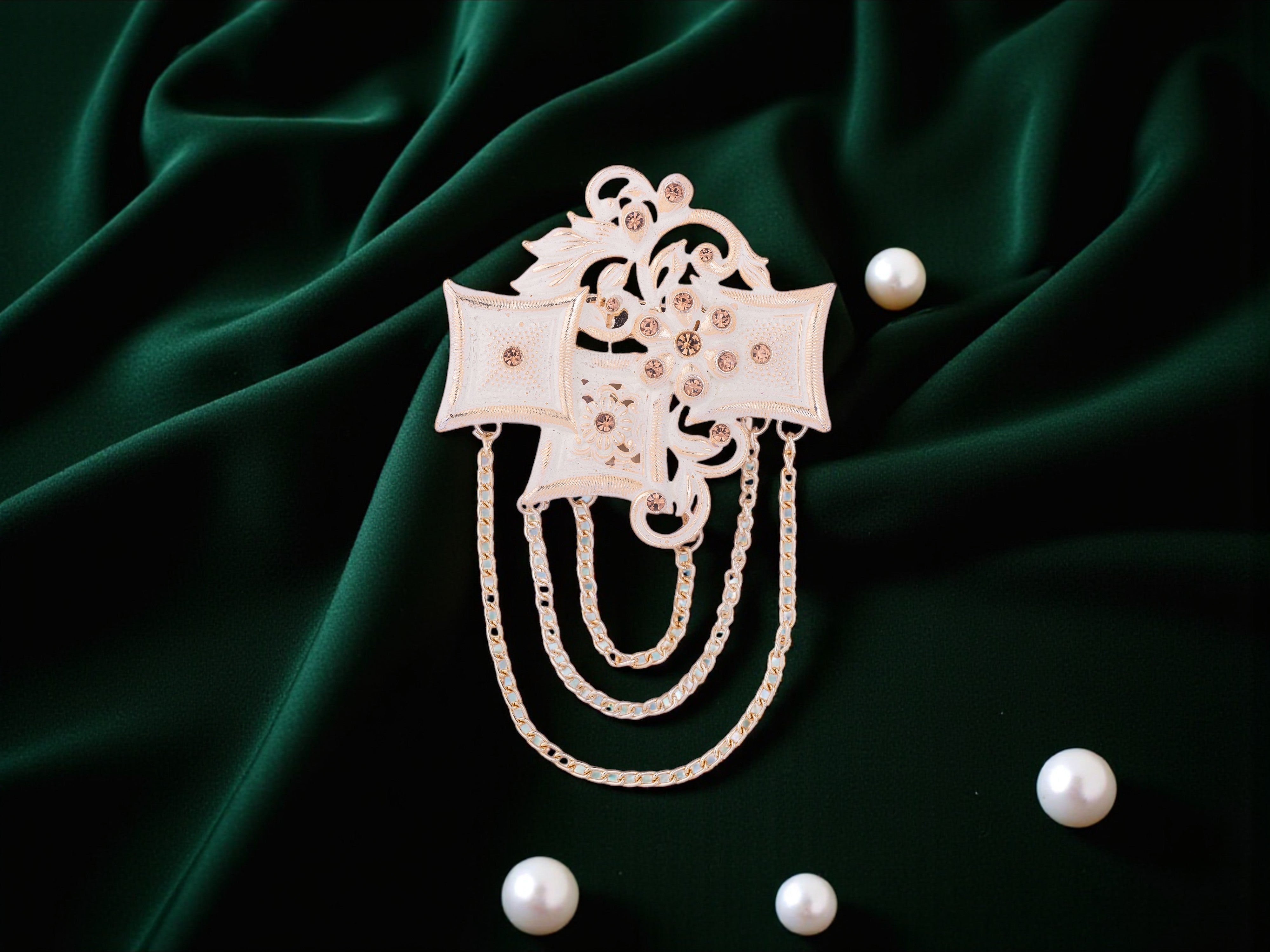 Royal Pearl & Kundan Groom's Brooch - Peach