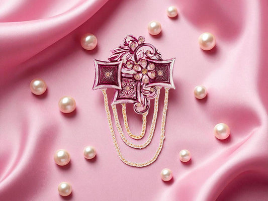 Royal Pearl & Kundan Groom's Brooch - Peach