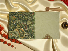 Elegant Cream & Green Paisley Shagun Envelope(Pack of 10)