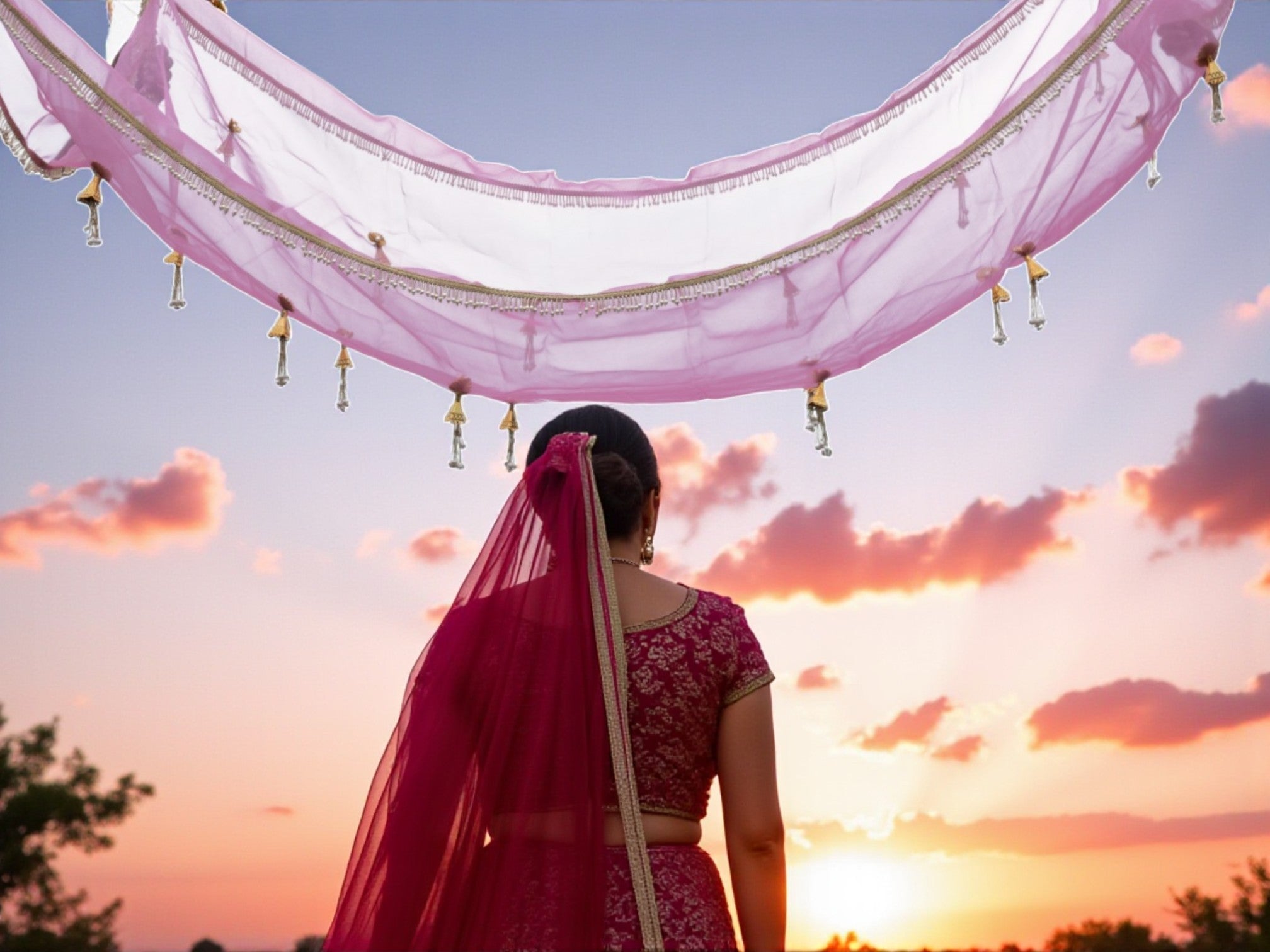 Elegant Golden Tassel Hangings Bridal Entry Chadar