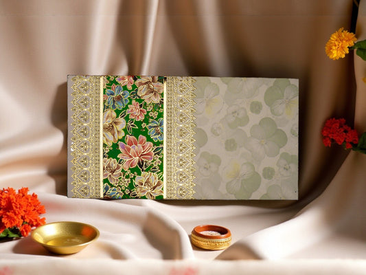 Elegant Green Floral Paper Shagun Envelope(Pack of 10)