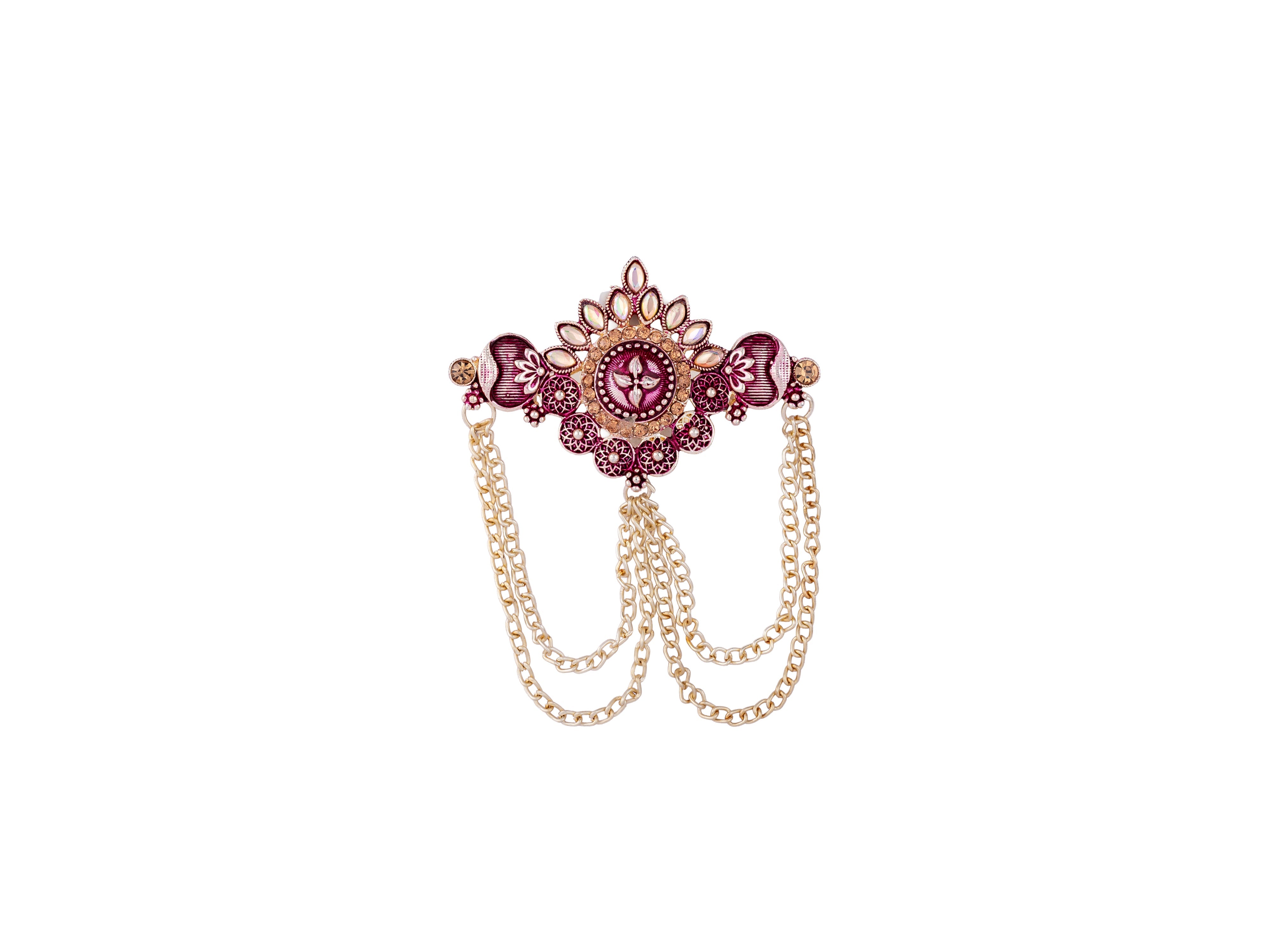Royal Pearl & Kundan Groom's Brooch - Peach