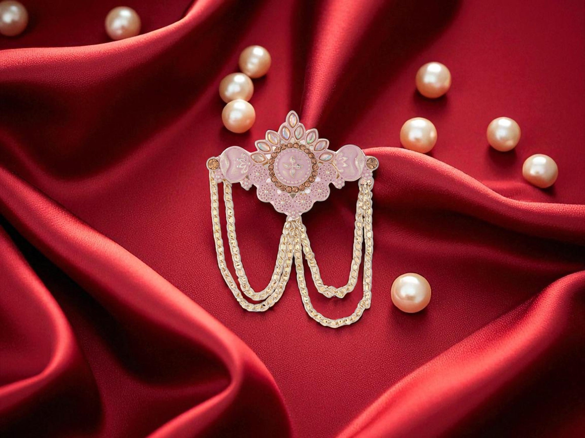 Royal Pearl & Kundan Groom's Brooch - Peach