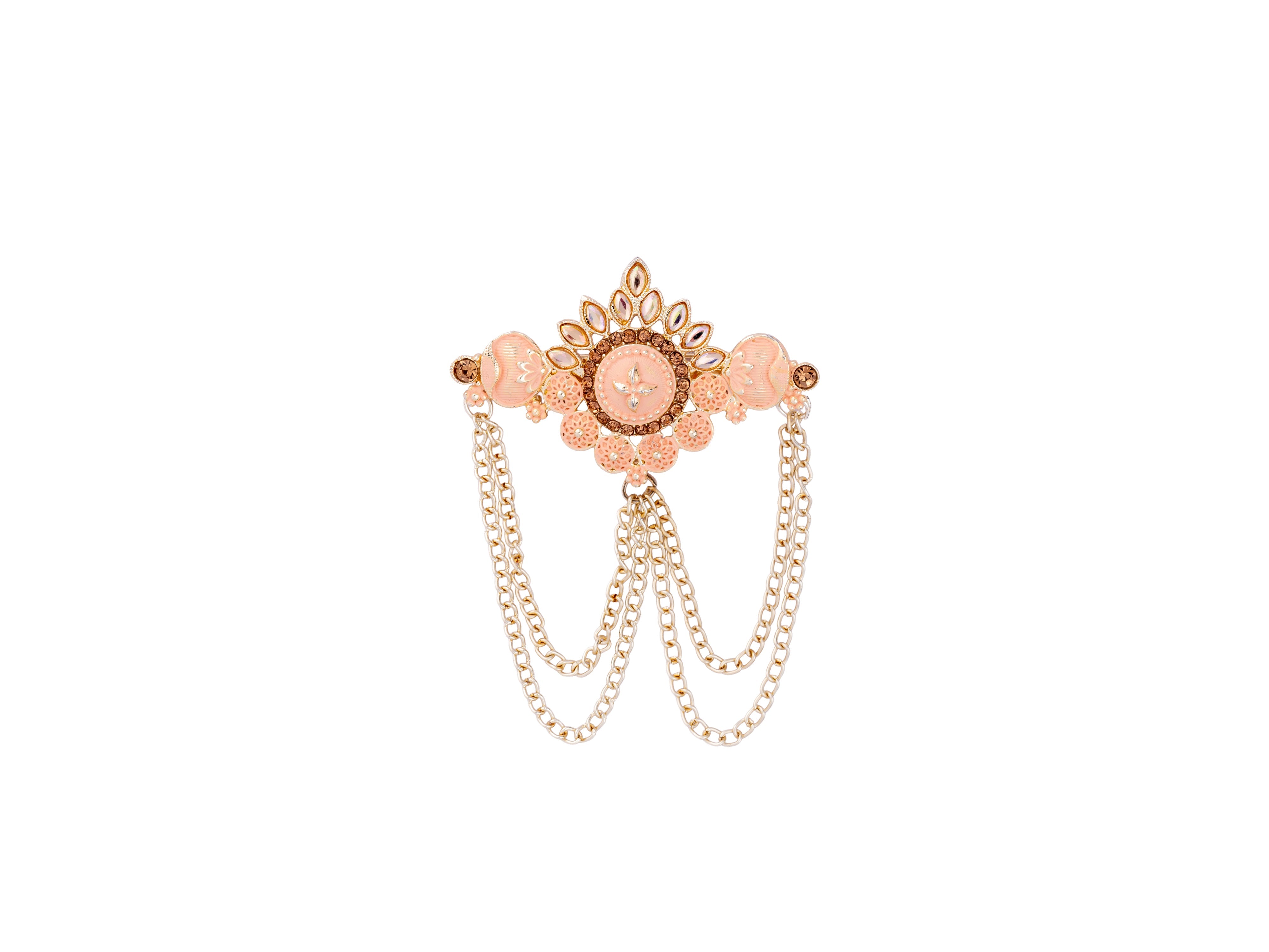 Royal Pearl & Kundan Groom's Brooch - Peach