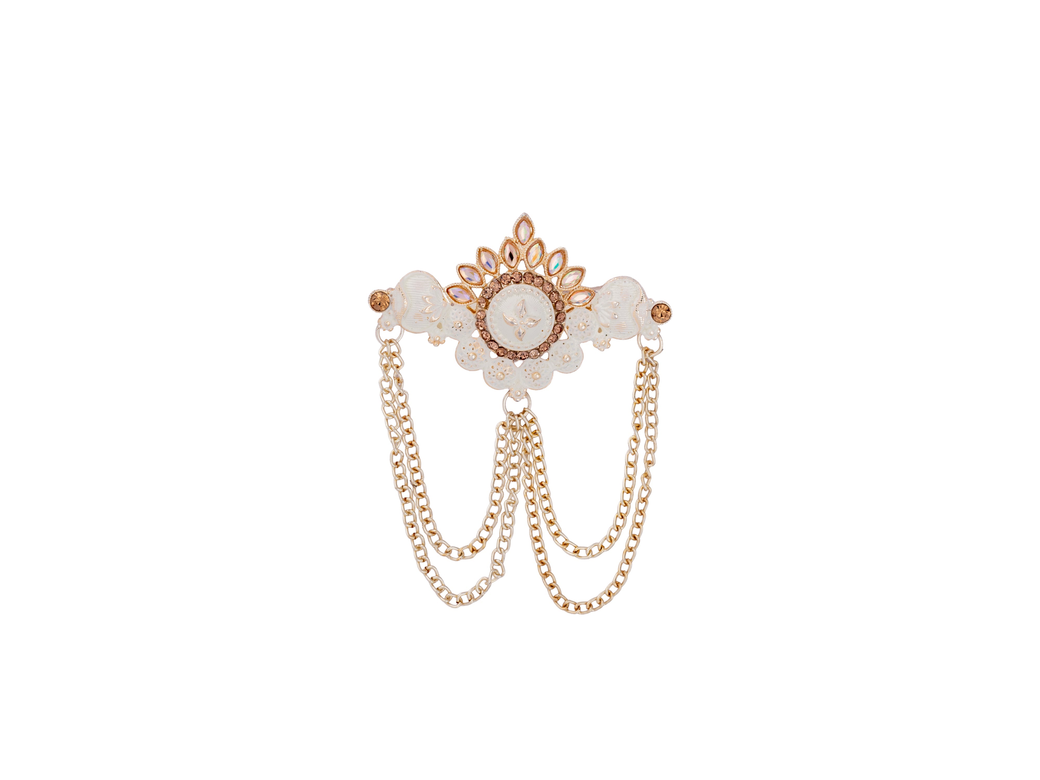 Royal Pearl & Kundan Groom's Brooch - Peach