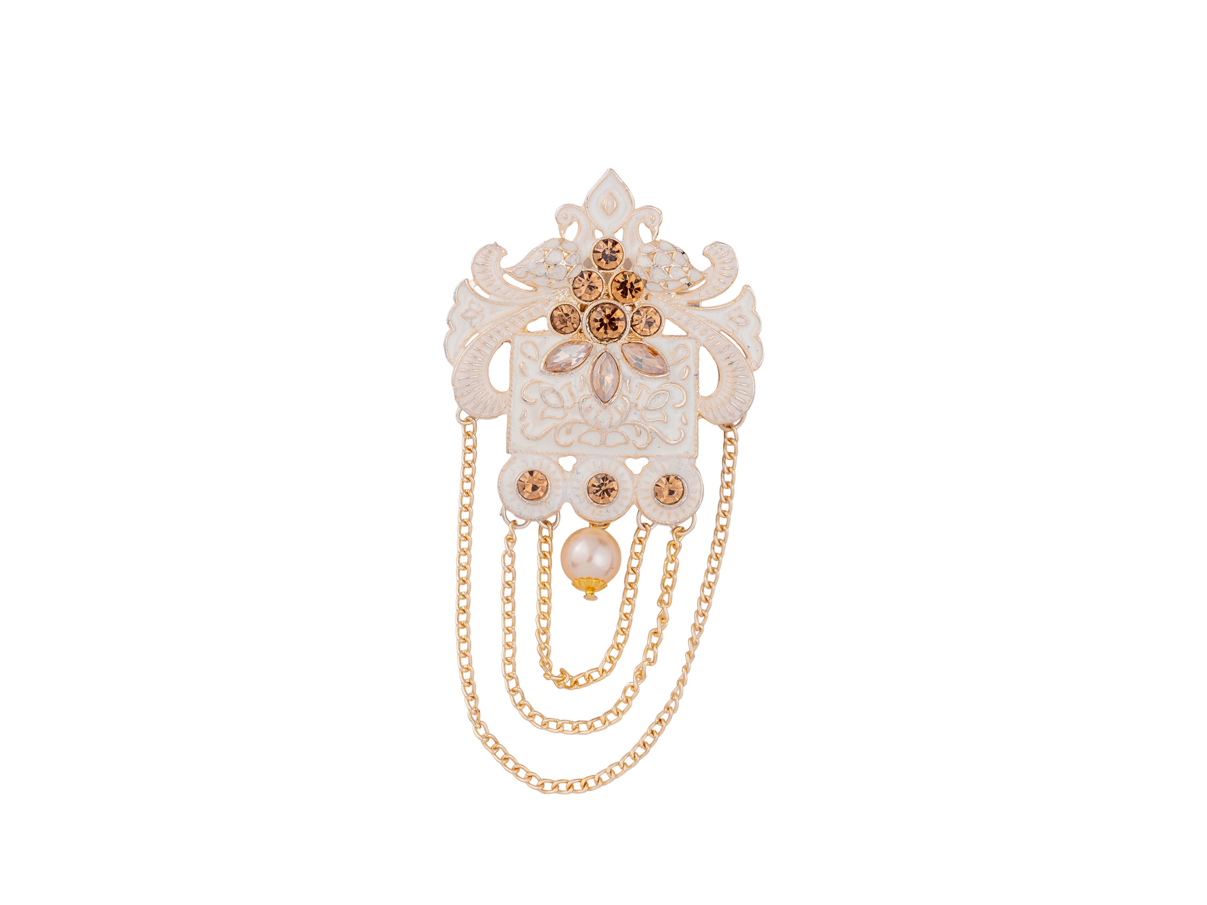 Royal Pearl & Kundan Groom's Brooch - Peach