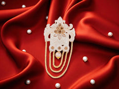 Royal Pearl & Kundan Groom's Brooch - Peach