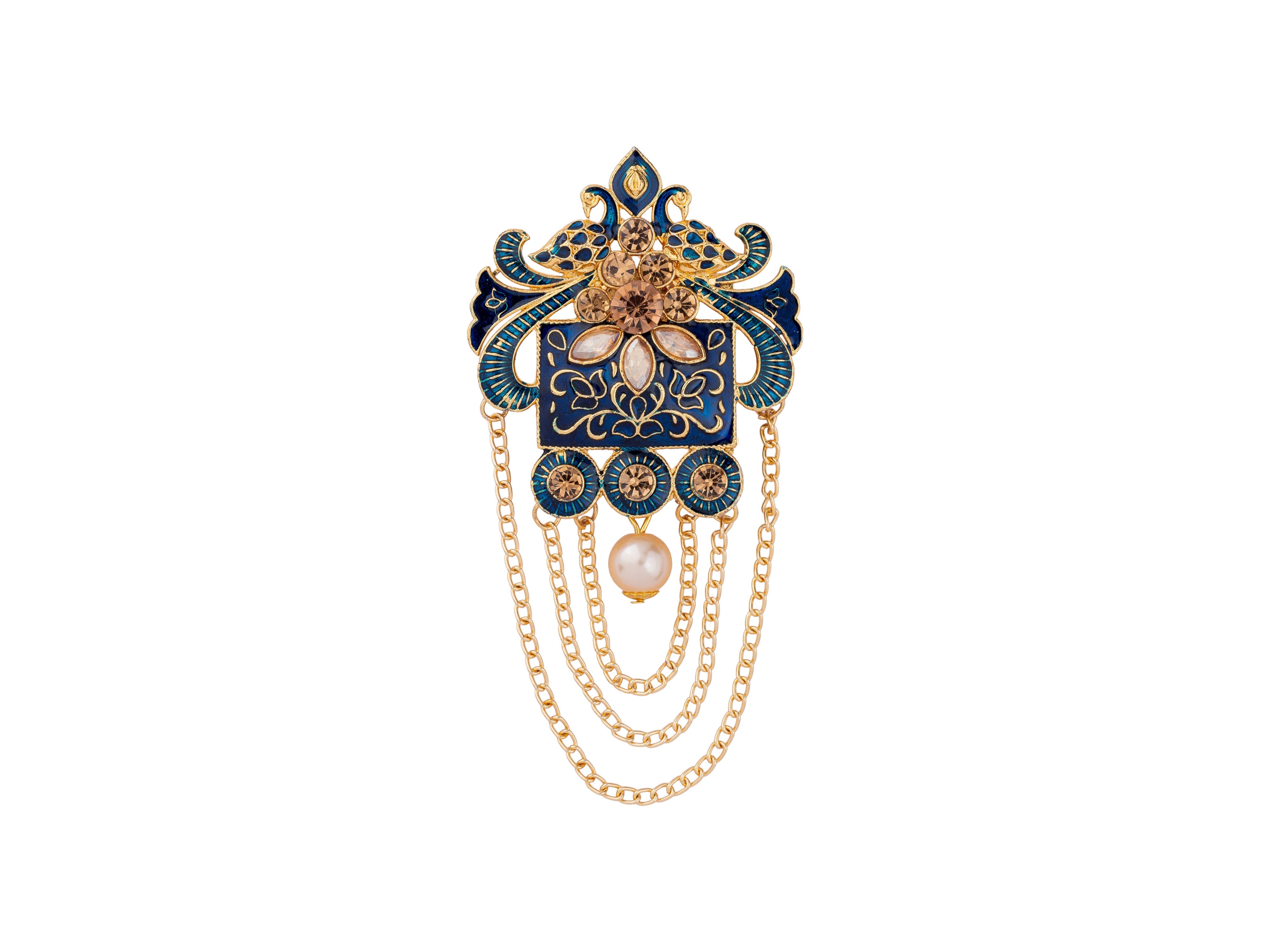 Royal Pearl & Kundan Groom's Brooch - Peach