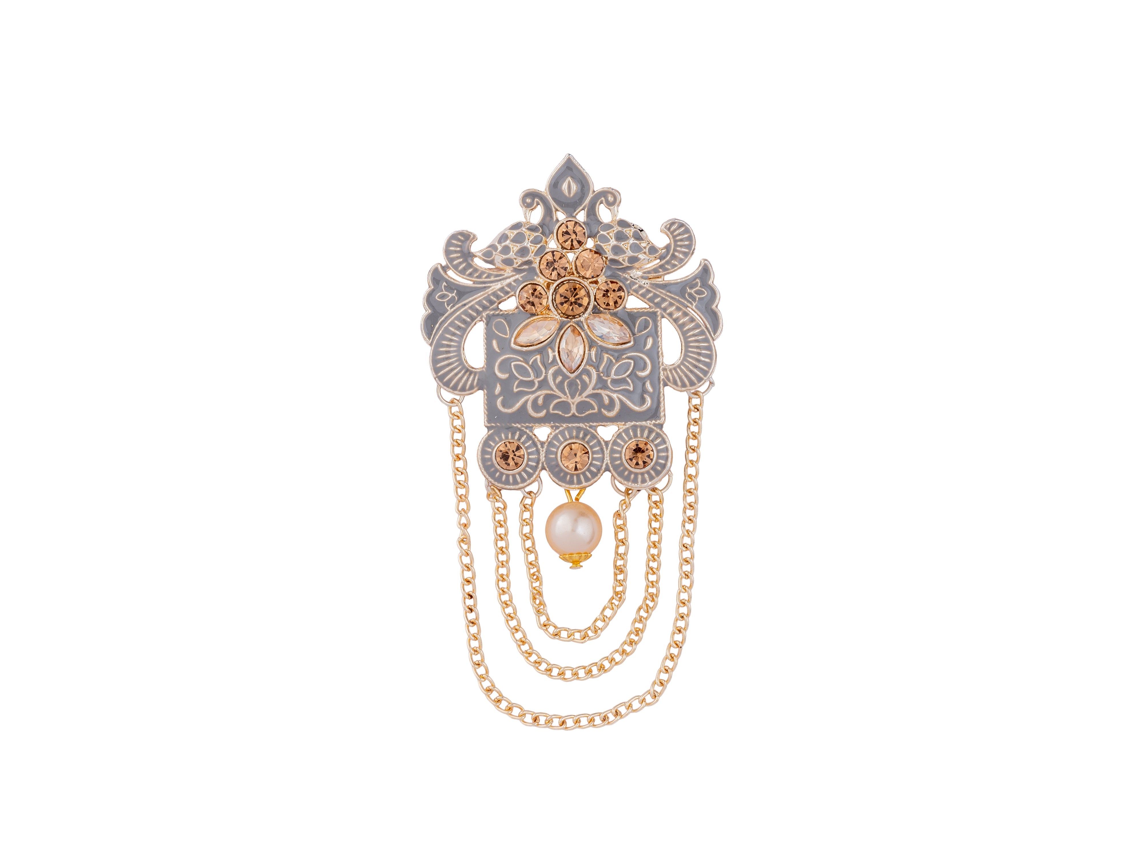 Royal Pearl & Kundan Groom's Brooch - Peach