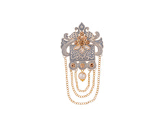 Royal Pearl & Kundan Groom's Brooch - Peach