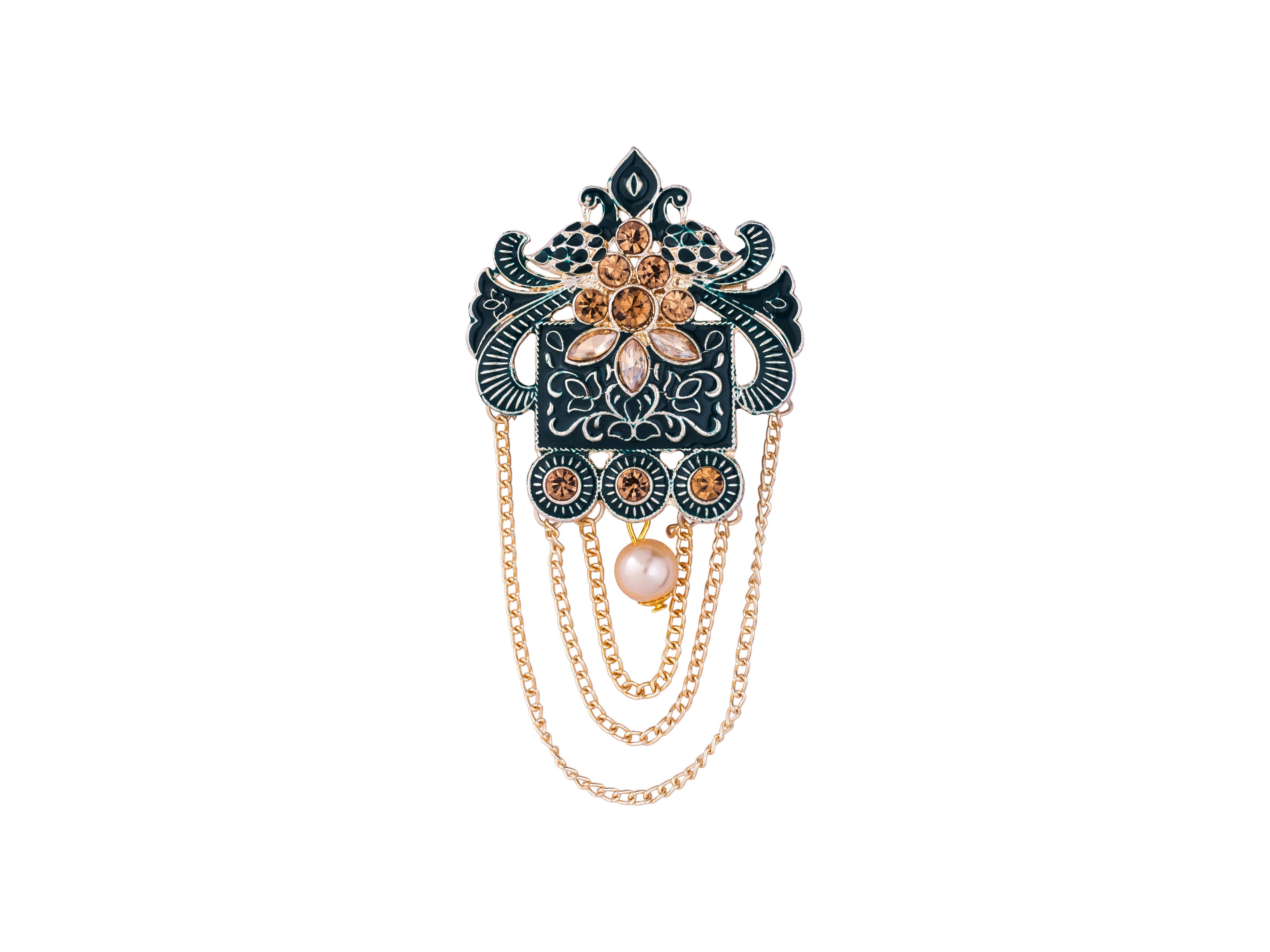 Royal Pearl & Kundan Groom's Brooch - Peach
