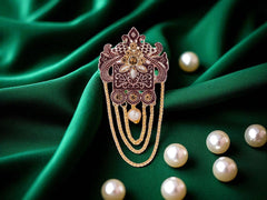 Royal Pearl & Kundan Groom's Brooch - Peach
