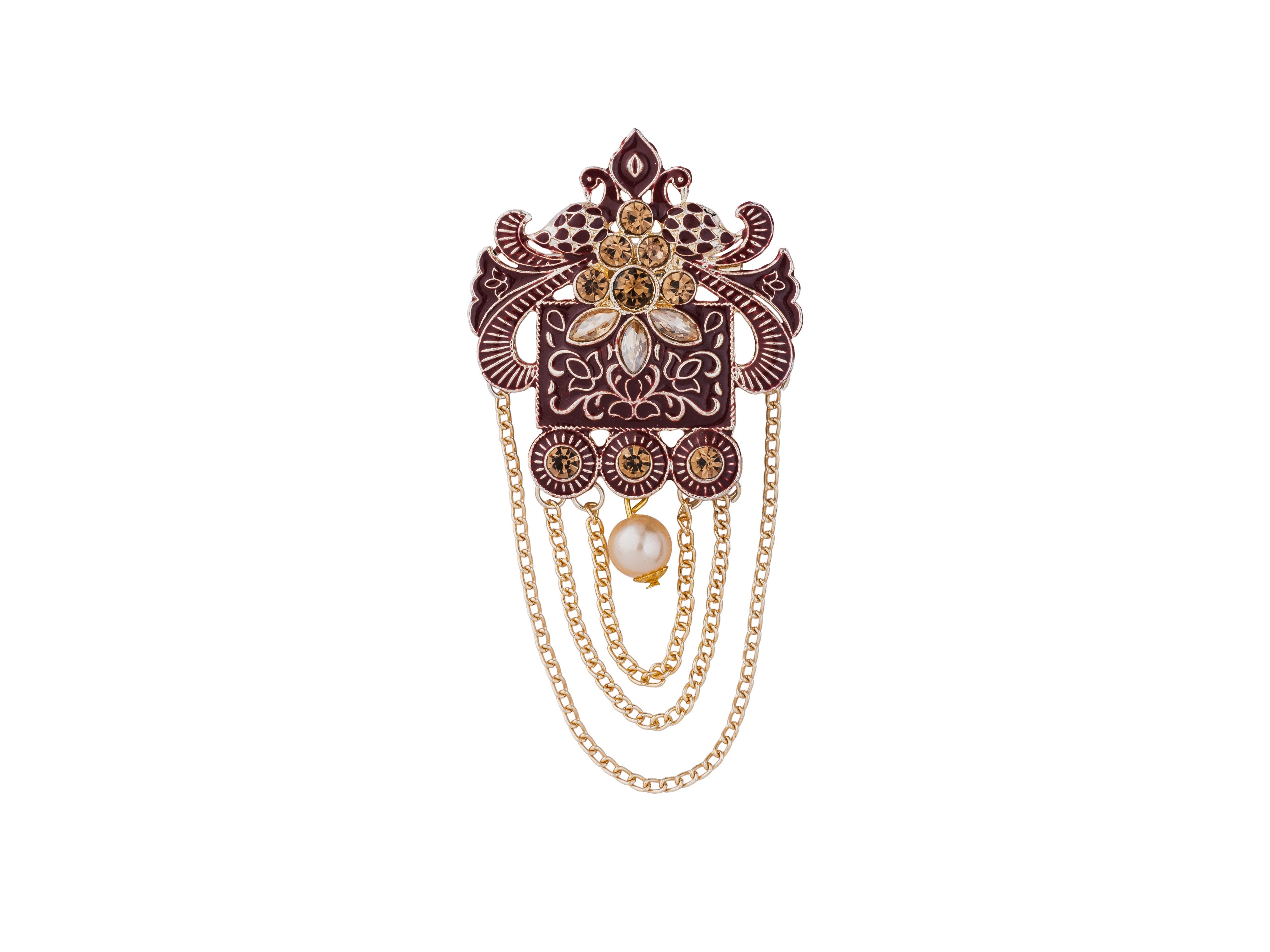 Royal Pearl & Kundan Groom's Brooch - Peach