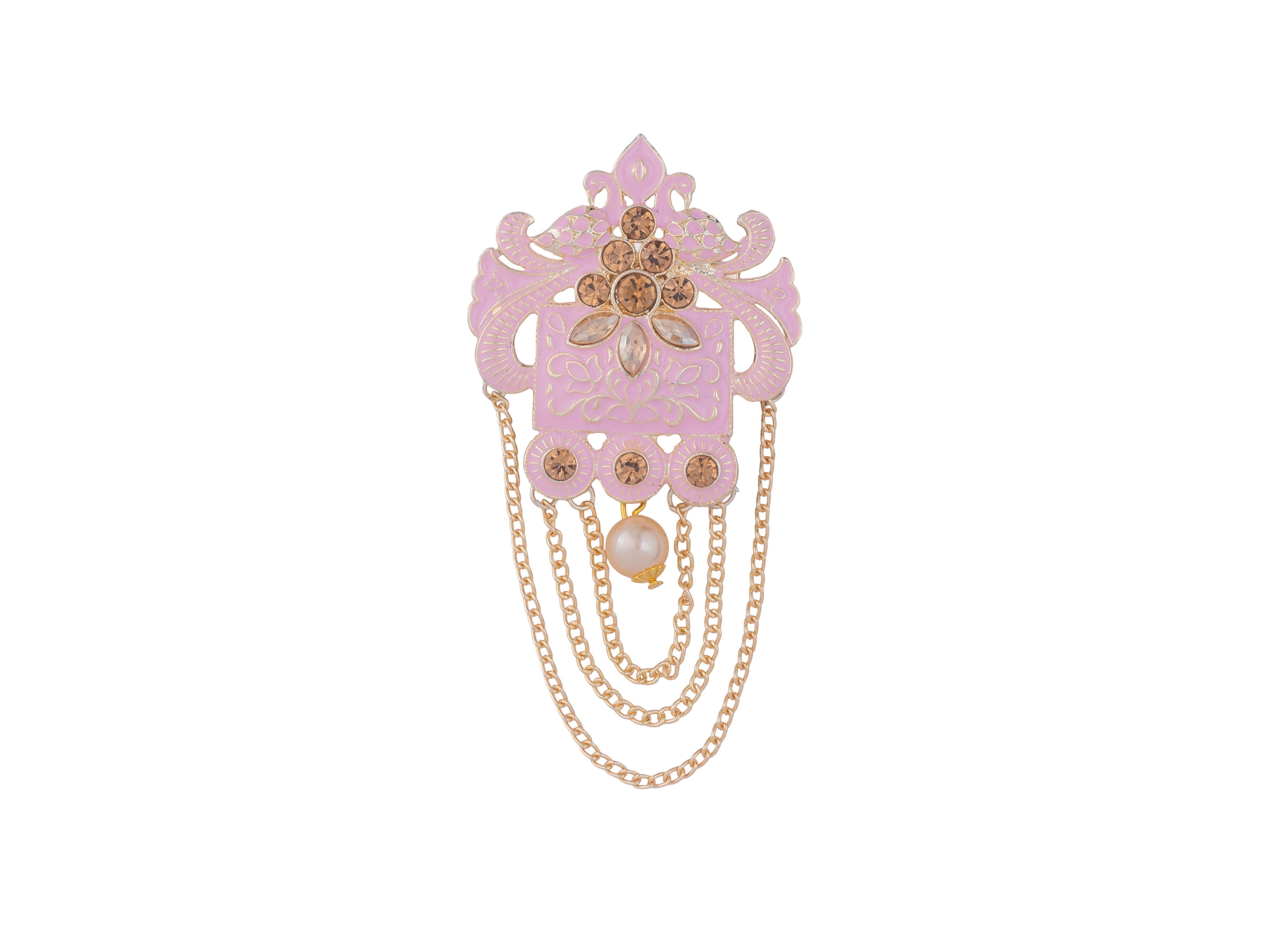 Royal Pearl & Kundan Groom's Brooch - Peach