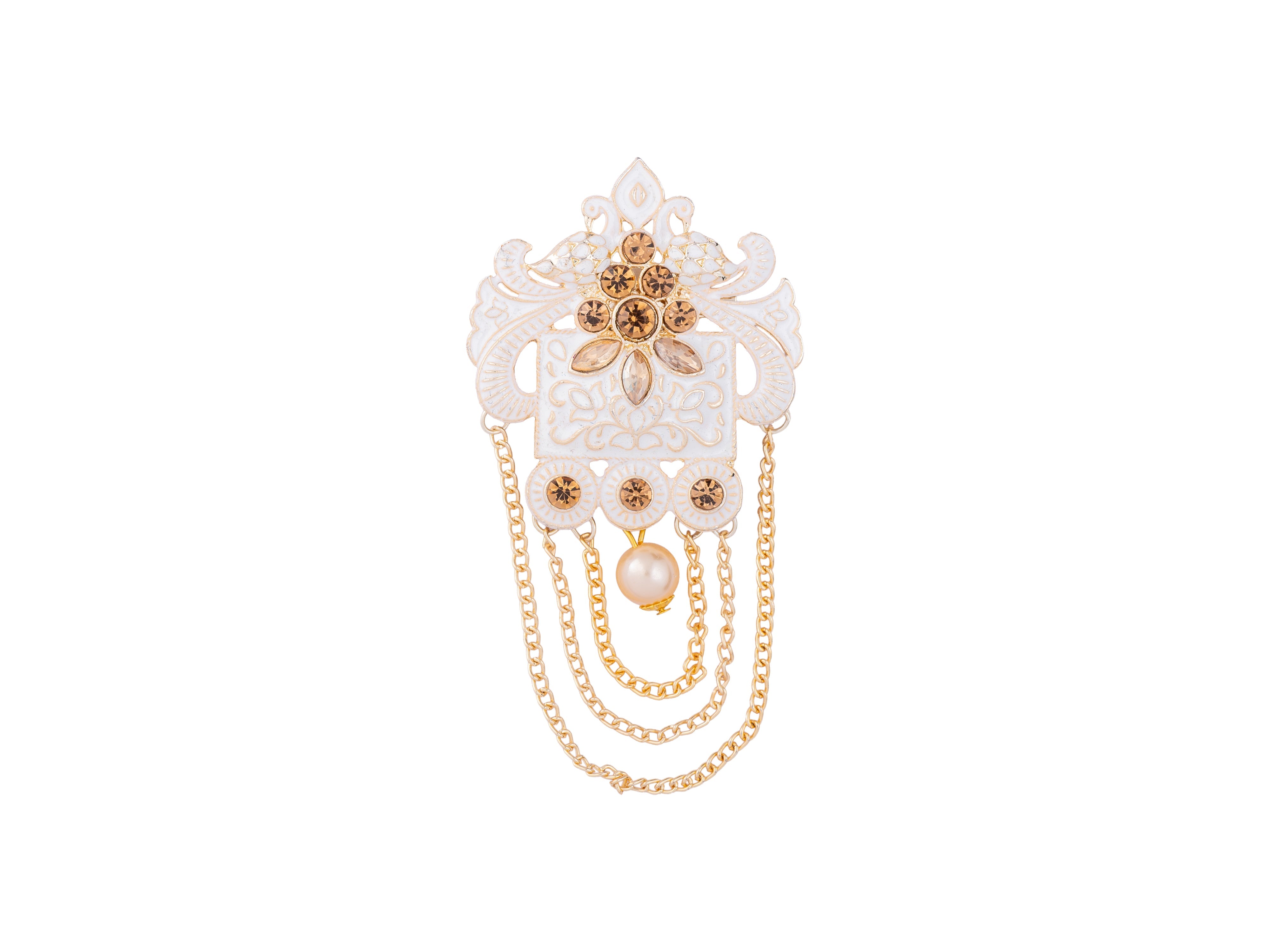 Royal Pearl & Kundan Groom's Brooch - Peach