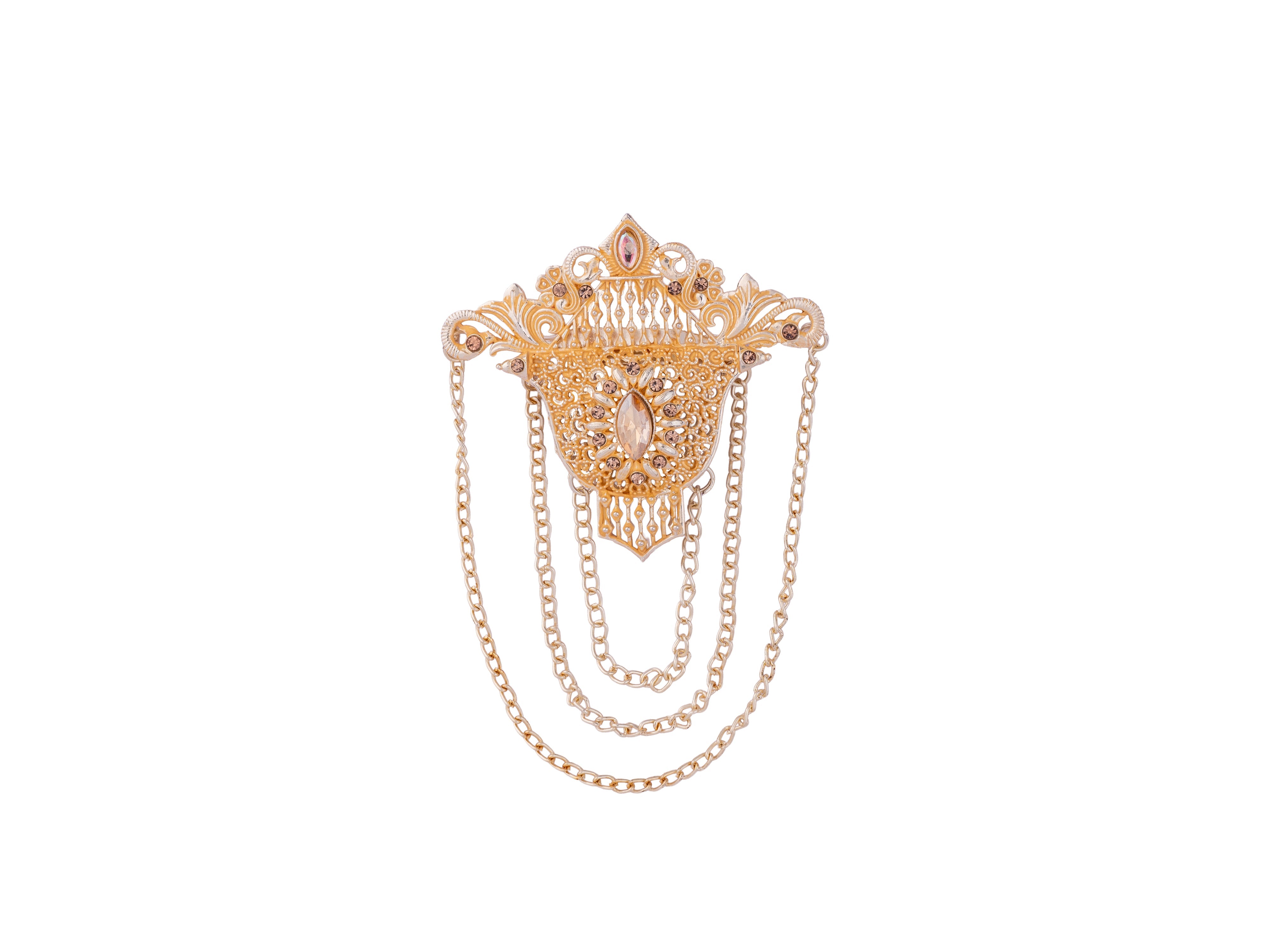 Elegant Groom's Brooch with Chain Detailing - Pink