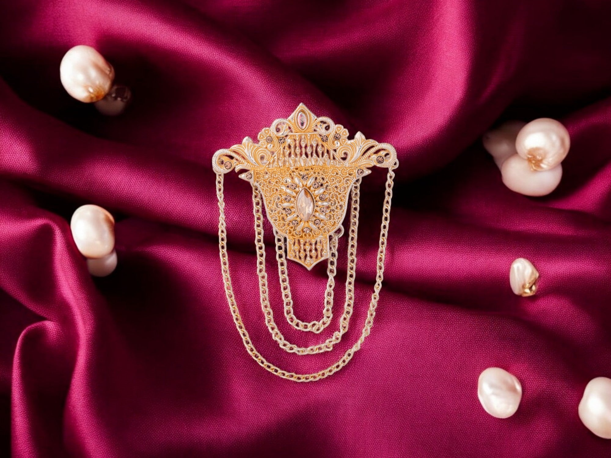 Elegant Groom's Brooch with Chain Detailing - Pink