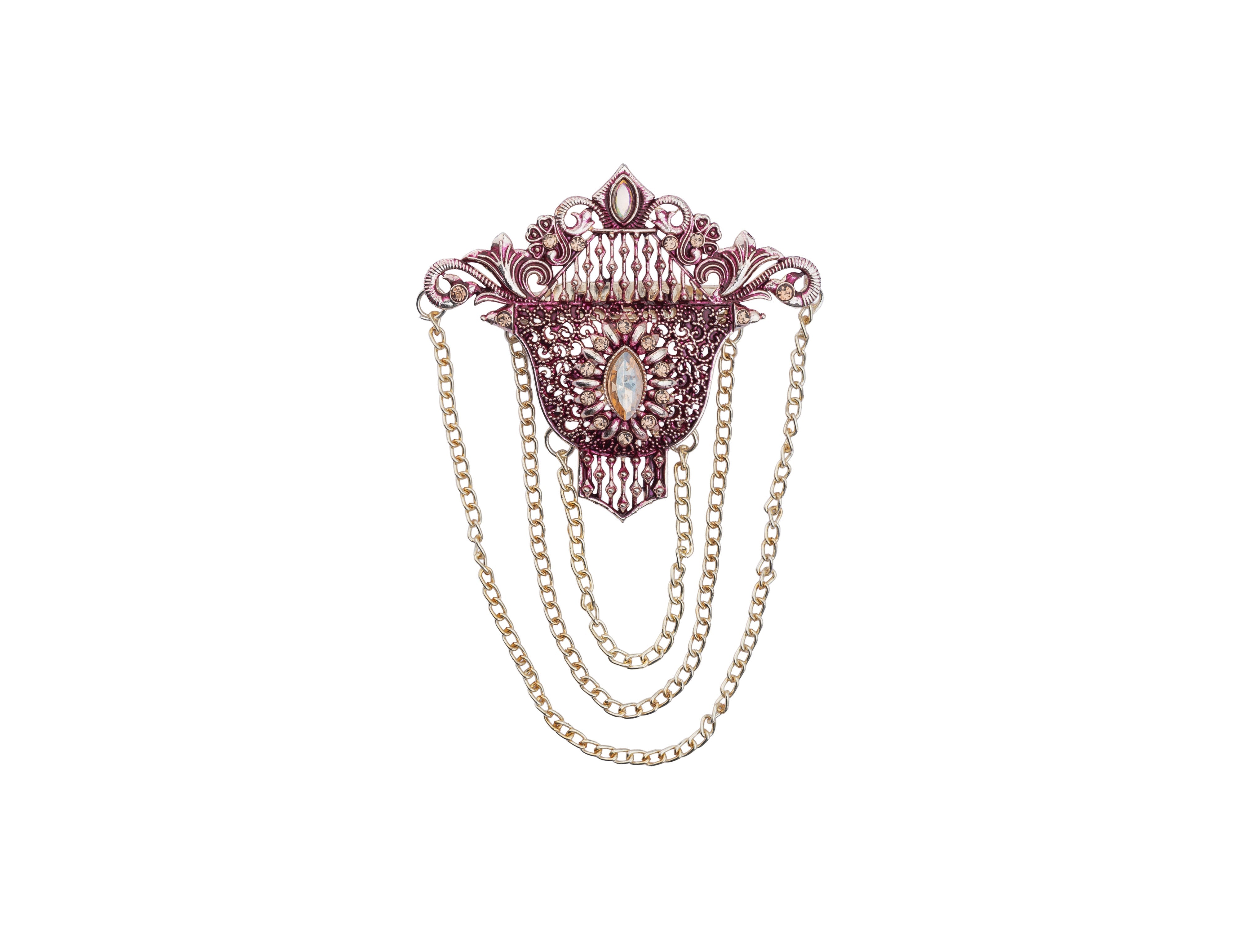 Elegant Groom's Brooch with Chain Detailing - Pink