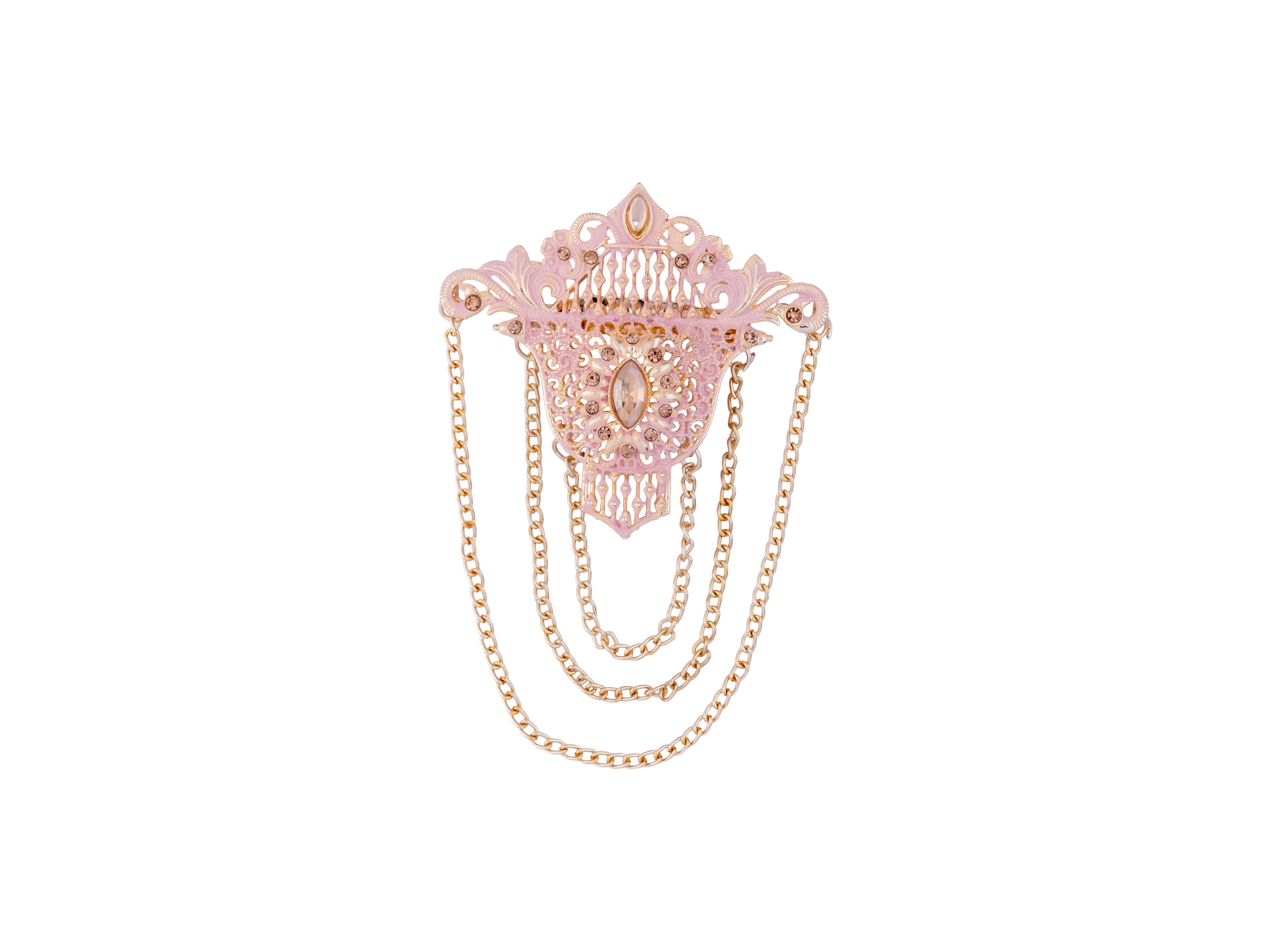 Elegant Groom's Brooch with Chain Detailing - Pink